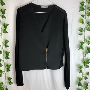 ZARA Sheer Sleeves Blazer with Front Zipper